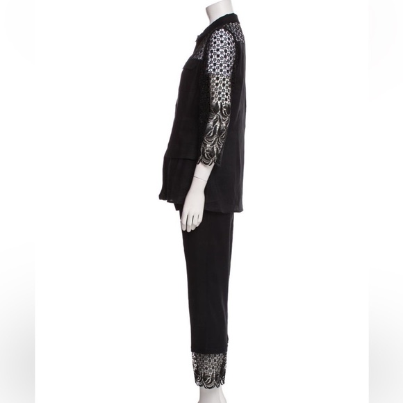 Anne Fontaine Embroidered Accent Elegant Black Lace Trim pants set size medium - Picture 5 of 5